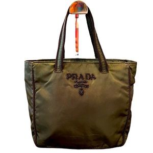 Prada vintage nylon and beaded green tote